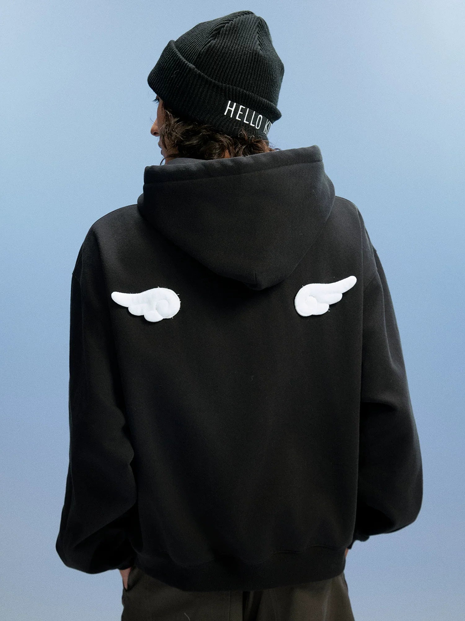 WHOOSIS Angel Embroidered Hooded Sweater