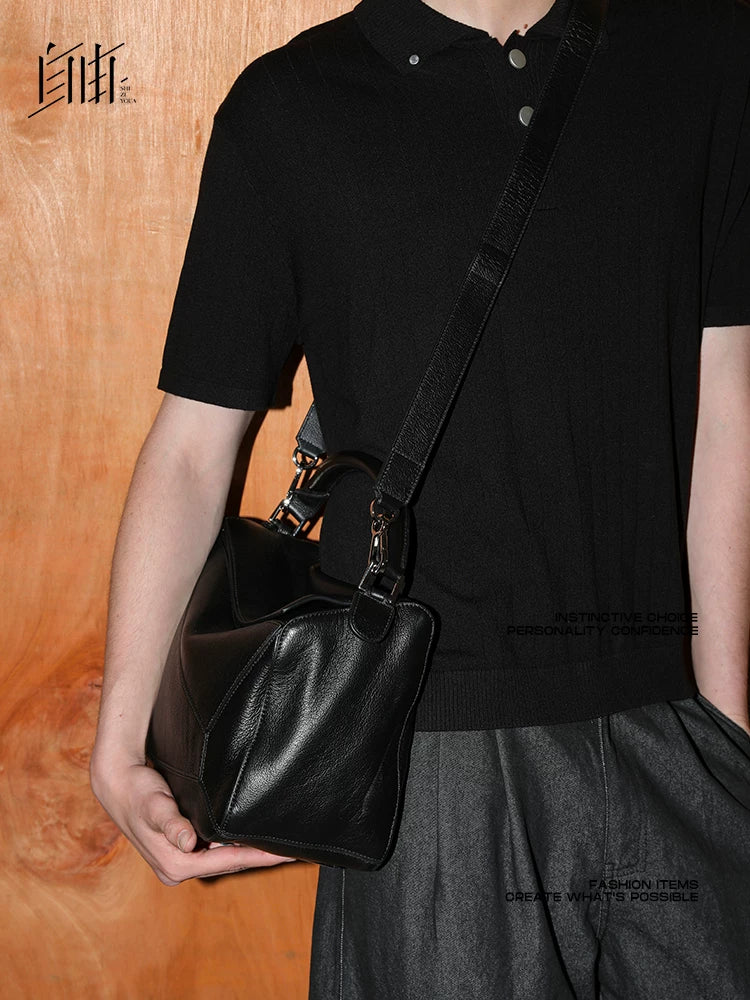 SFREEYA Geometric Spliced Leather Shoulder Bag