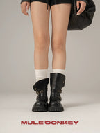 Donkey Thick Heeled Mid Calf Belt Boots