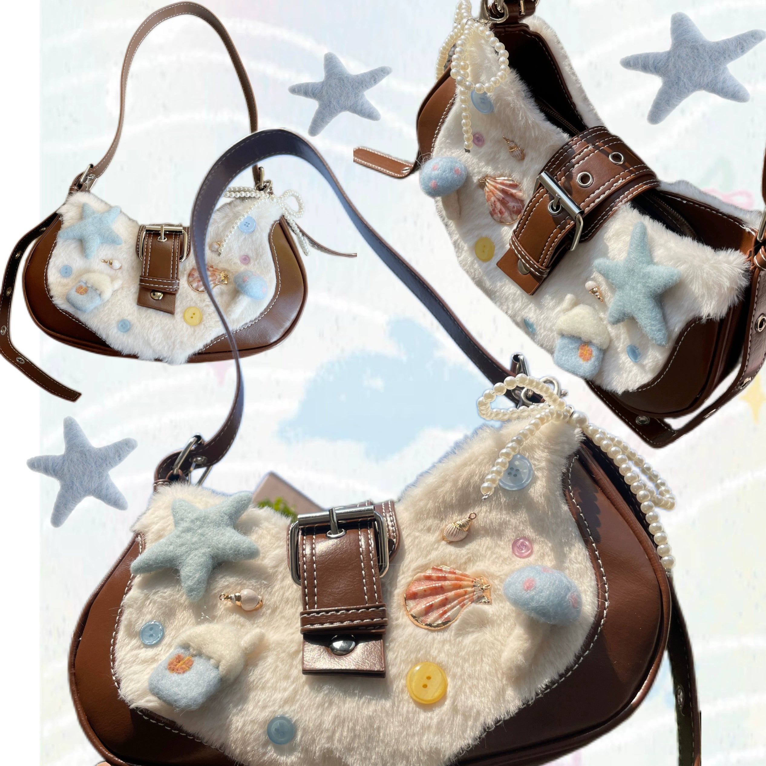 Nikko Yu Plush Dog Crossbody Crescent Bag