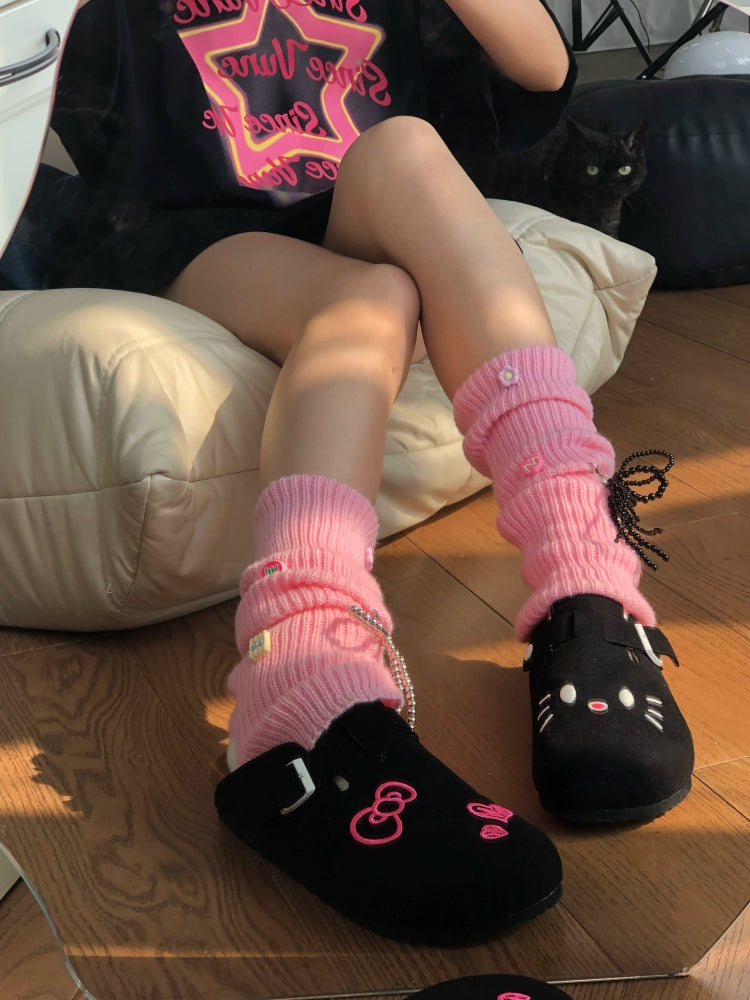 Cat & Sofa Black & Pink Birkenstock Half Slippers