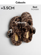 Cebostin Retro Leopard Print Heightened Fleece Half Slippers