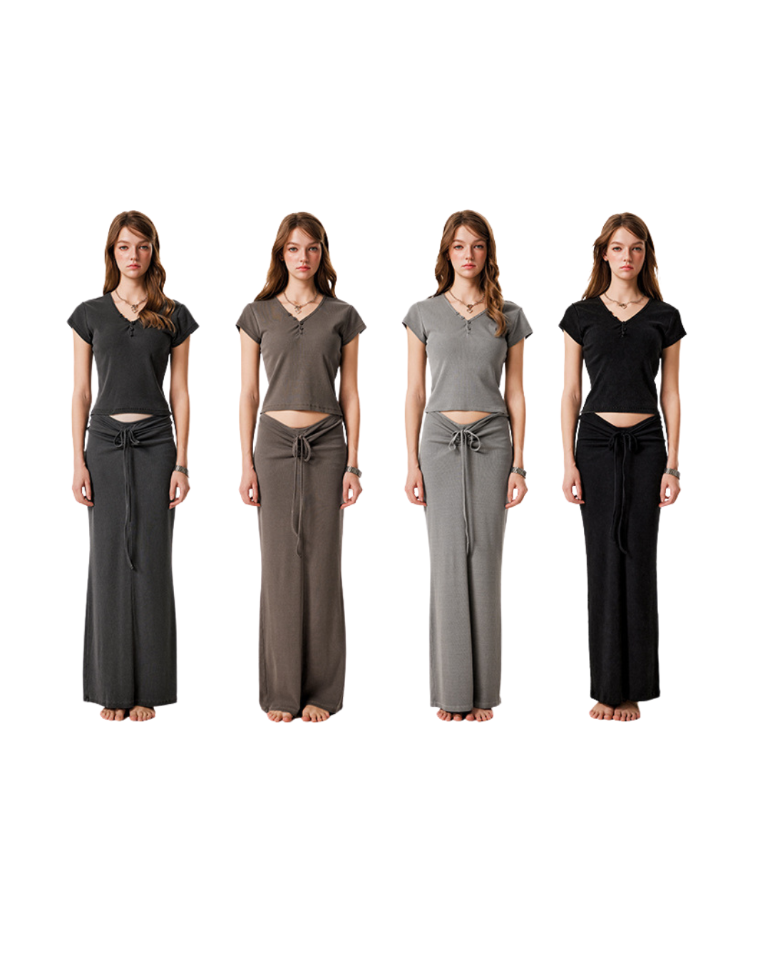 BE BM Diamond-Neck Skirt Set