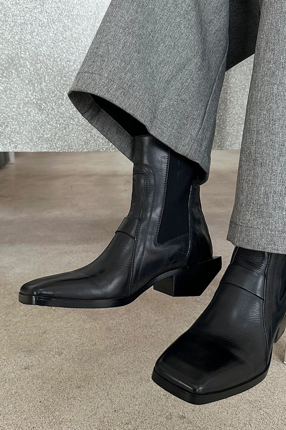 HANQIAORJI Cowhide Square Boots Chelsea Boots