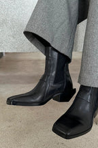 HANQIAORJI Cowhide Square Boots Chelsea Boots