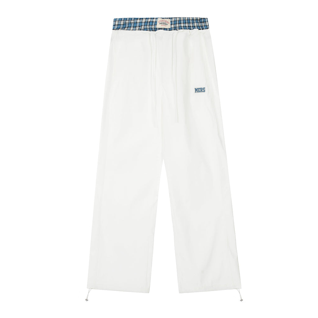 Mershier American retro plaid stitching fake two-piece pants