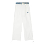 Mershier American retro plaid stitching fake two-piece pants