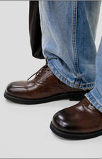 HANQIAORJI First-layer Cowhide Square Head Height-increasing Leather Shoes