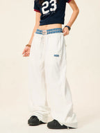 Mershier American retro plaid stitching fake two-piece pants