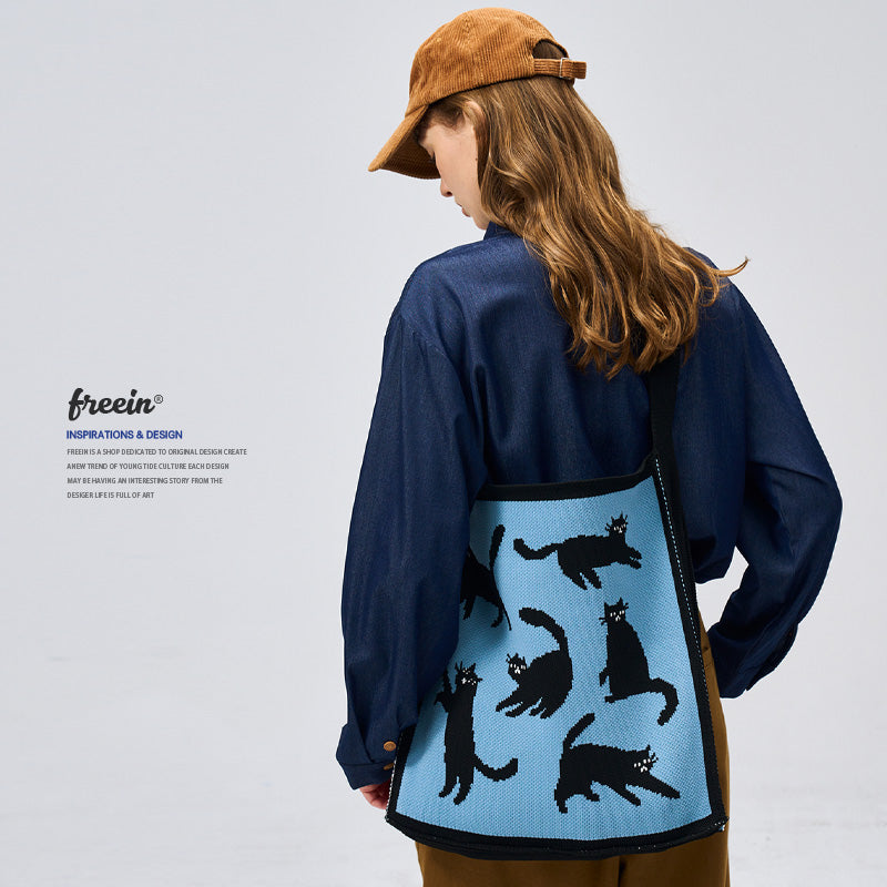 FREEIN Cat knitted tote bag