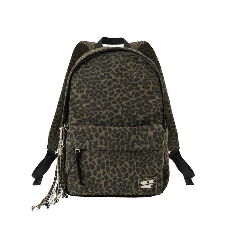 CryingCenter Blue Leopard Backpack Brown leather leopard print bag