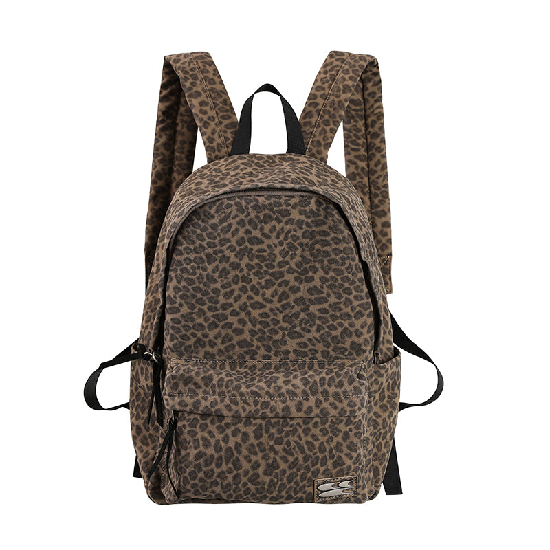 CryingCenter Blue Leopard Backpack Brown leather leopard print bag