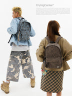 CryingCenter Blue Leopard Backpack Brown leather leopard print bag