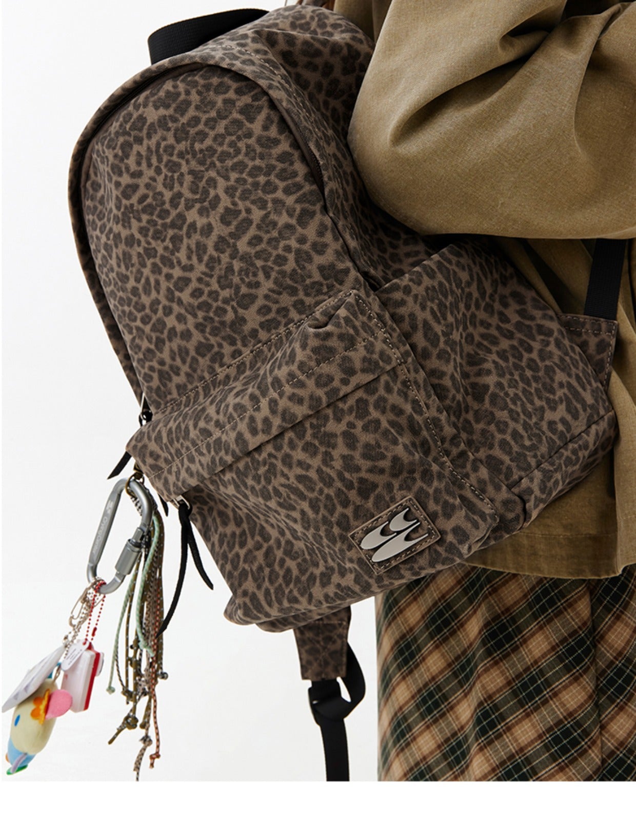 CryingCenter Blue Leopard Backpack Brown leather leopard print bag