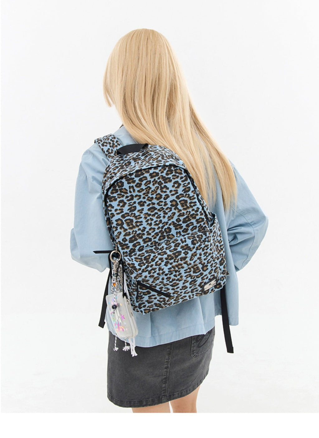 CryingCenter Blue Leopard Backpack Brown leather leopard print bag