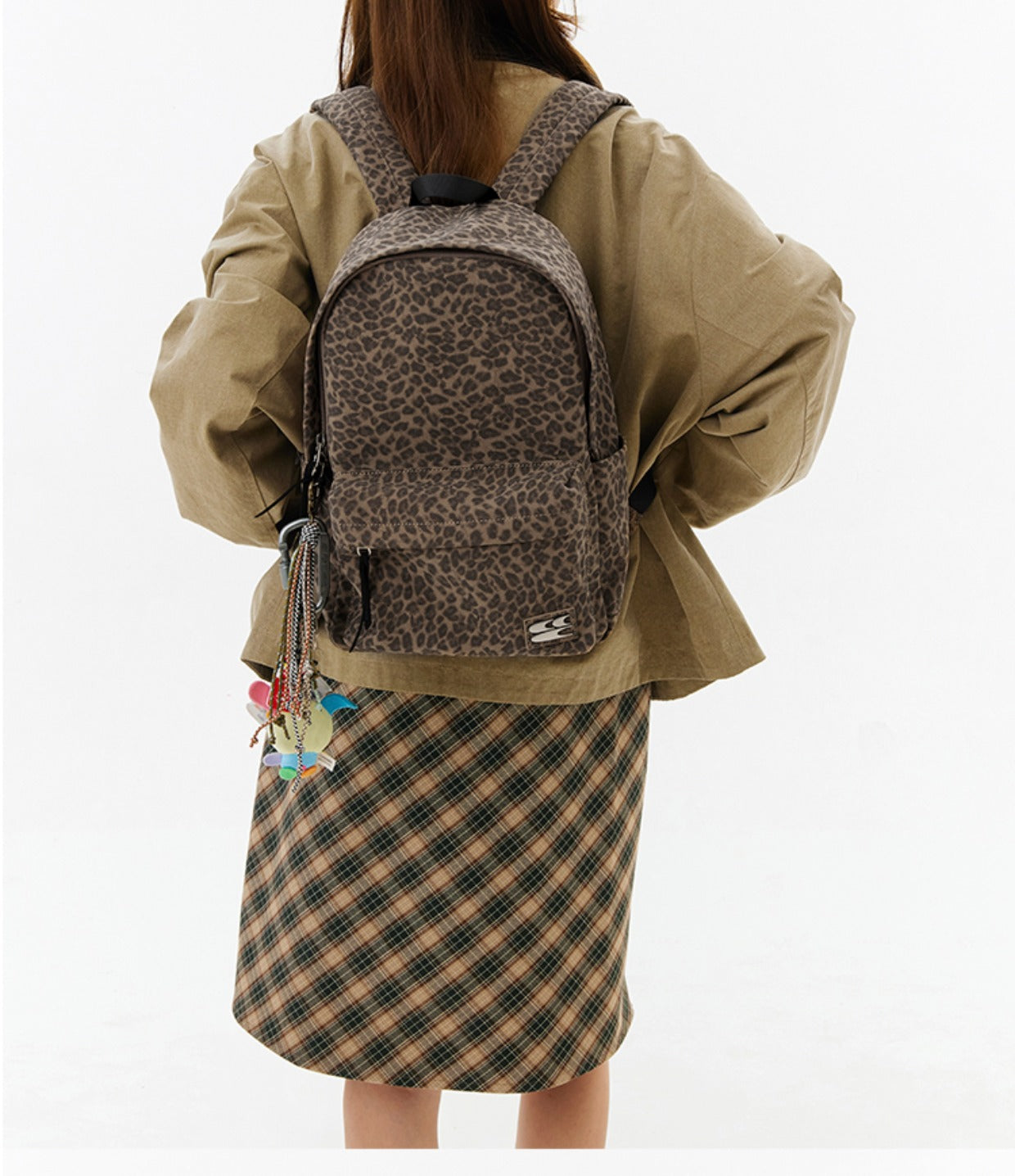 CryingCenter Blue Leopard Backpack Brown leather leopard print bag