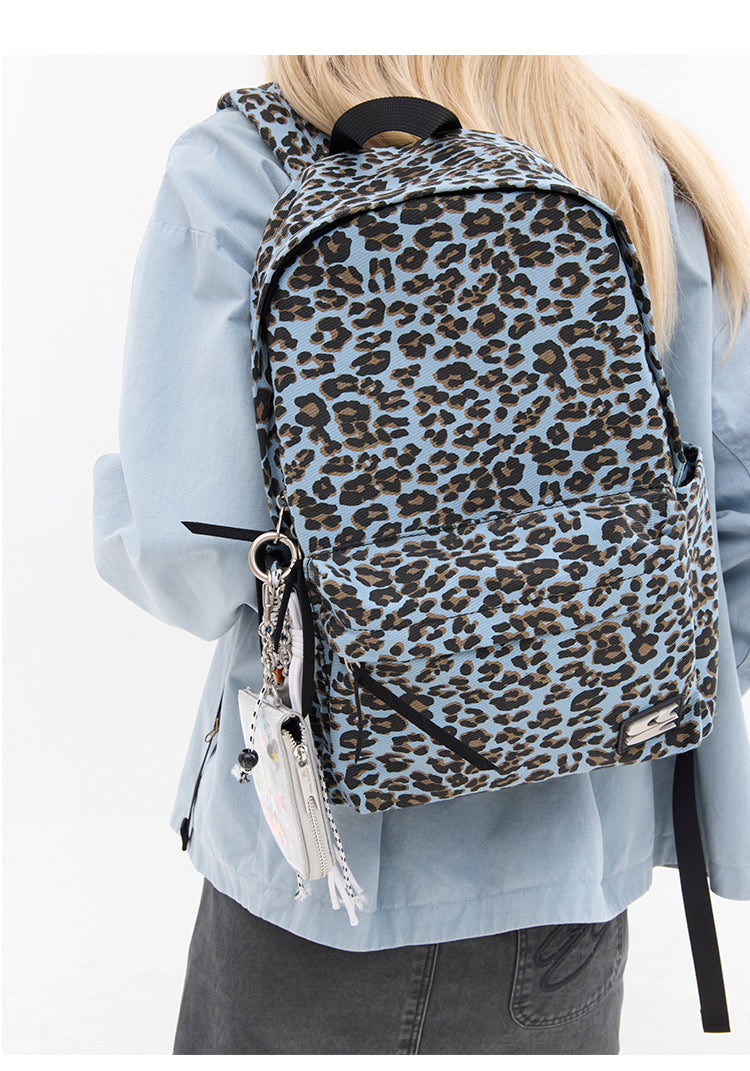 CryingCenter Blue Leopard Backpack Brown leather leopard print bag