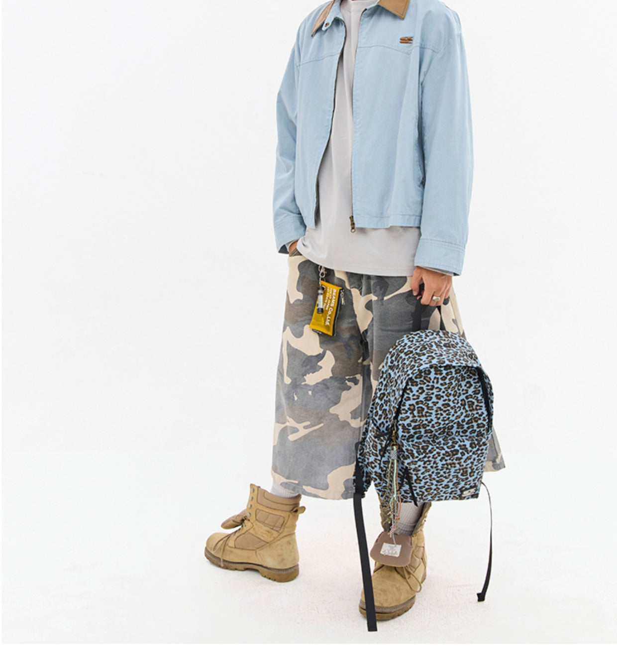 CryingCenter Blue Leopard Backpack Brown leather leopard print bag