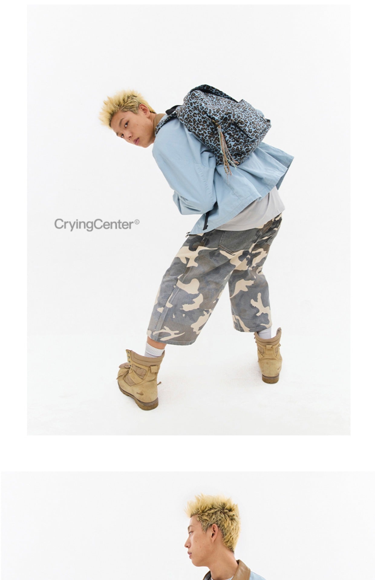 CryingCenter Blue Leopard Backpack Brown leather leopard print bag